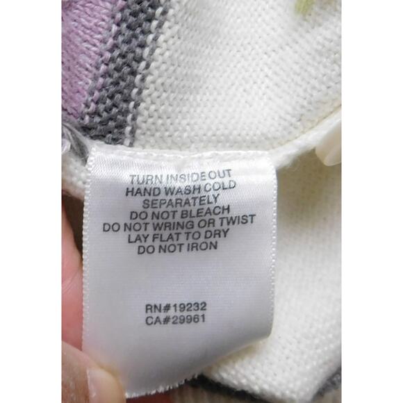 Alfred Dunner Cardigan Sweater XL White Blue Purple Stripes Embroidered Flowers - Picture 7 of 7